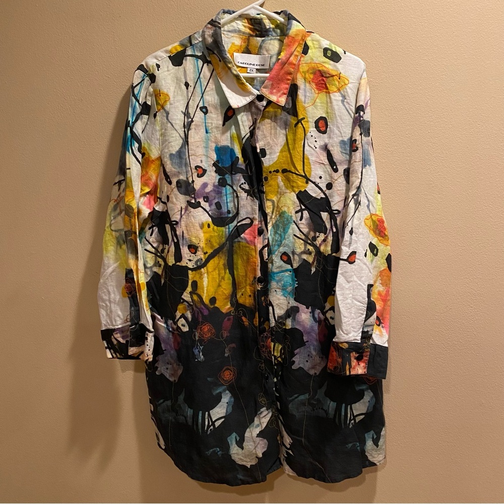 Caroline Rose Modern Art Linen Tunic women’s size 2X
